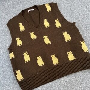 L.A.M.B. Gwen Stefani Owl Sweater Vest Brown Knit Womens Oversized